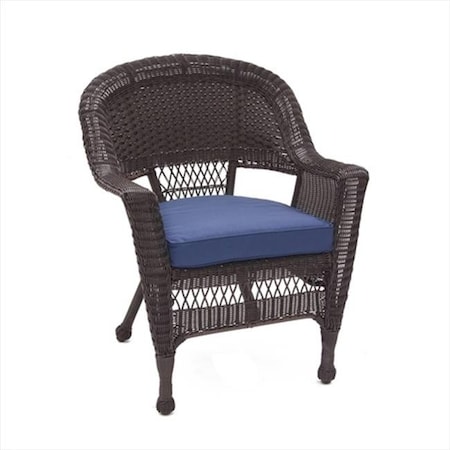 Jeco W00201-C-FS011 Espresso Wicker Chair With Blue Cushion
